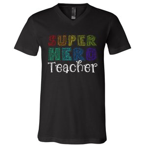 Multicolor Retro Teacher Superhero V-Neck T-Shirt