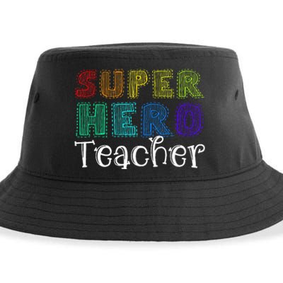 Multicolor Retro Teacher Superhero Sustainable Bucket Hat