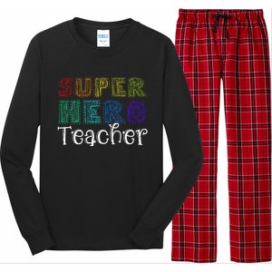 Multicolor Retro Teacher Superhero Long Sleeve Pajama Set