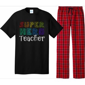 Multicolor Retro Teacher Superhero Pajama Set