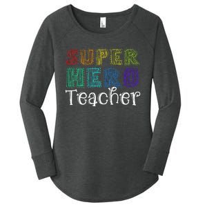 Multicolor Retro Teacher Superhero Women's Perfect Tri Tunic Long Sleeve Shirt