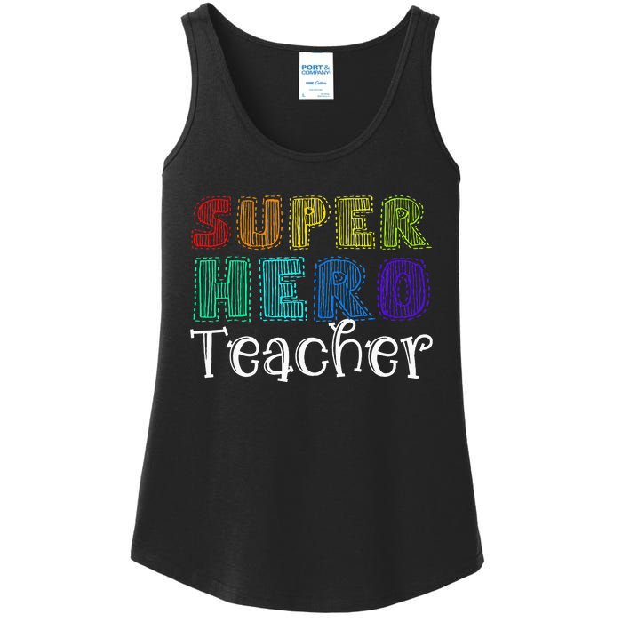 Multicolor Retro Teacher Superhero Ladies Essential Tank