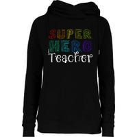 Multicolor Retro Teacher Superhero Womens Funnel Neck Pullover Hood