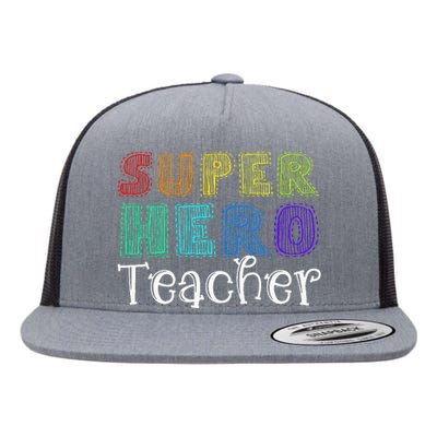 Multicolor Retro Teacher Superhero Flat Bill Trucker Hat