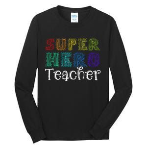 Multicolor Retro Teacher Superhero Tall Long Sleeve T-Shirt