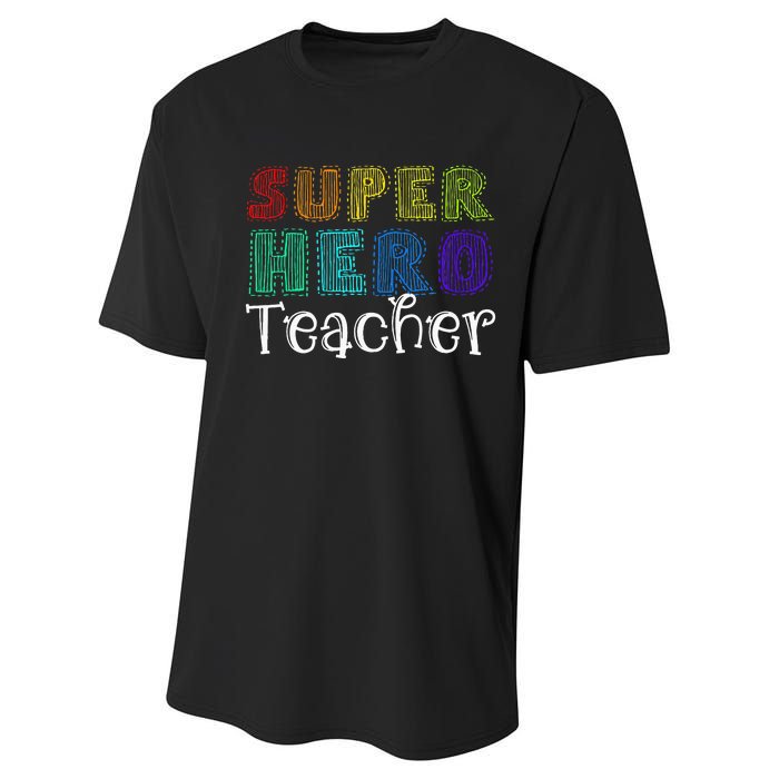 Multicolor Retro Teacher Superhero Performance Sprint T-Shirt