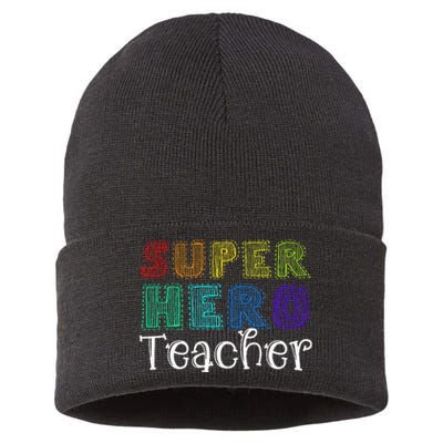 Multicolor Retro Teacher Superhero Sustainable Knit Beanie