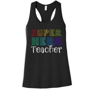 Multicolor Retro Teacher Superhero Women's Racerback Tank