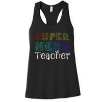 Multicolor Retro Teacher Superhero Women's Racerback Tank