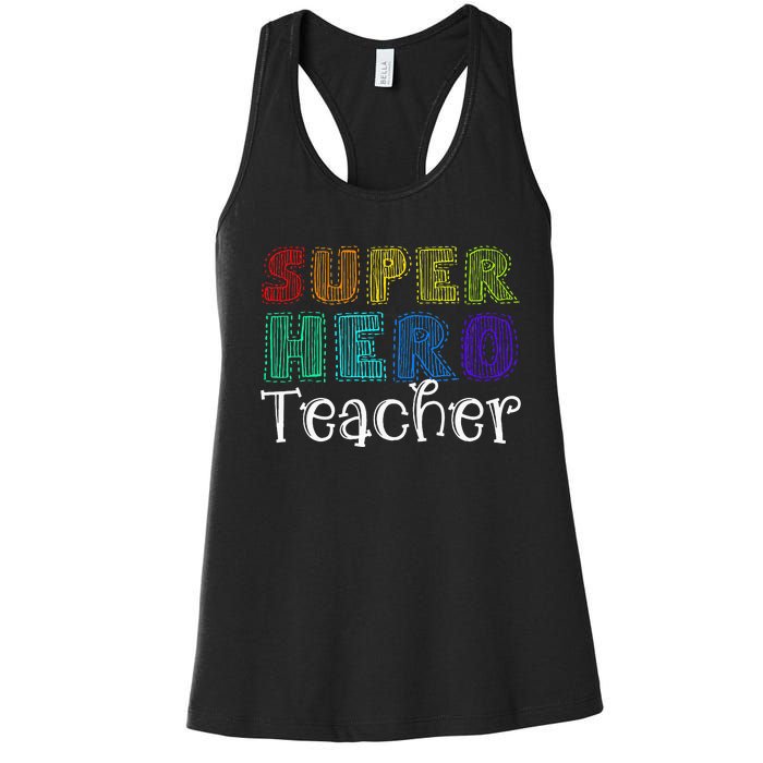 Multicolor Retro Teacher Superhero Women's Racerback Tank