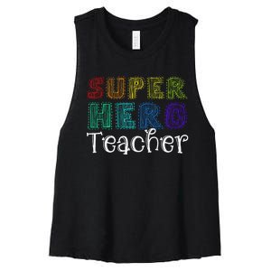 Multicolor Retro Teacher Superhero Women's Racerback Cropped Tank