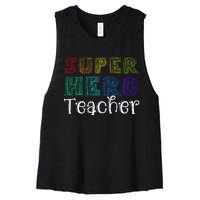 Multicolor Retro Teacher Superhero Women's Racerback Cropped Tank