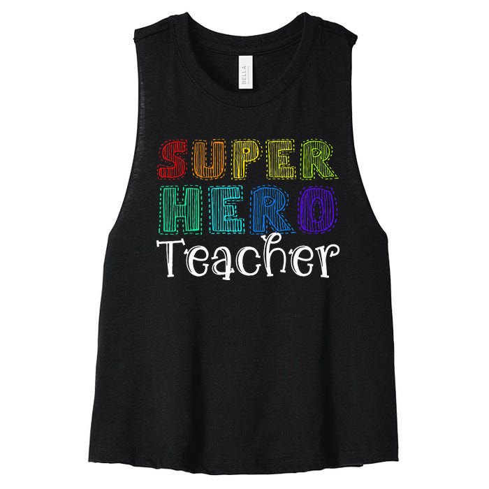 Multicolor Retro Teacher Superhero Women's Racerback Cropped Tank