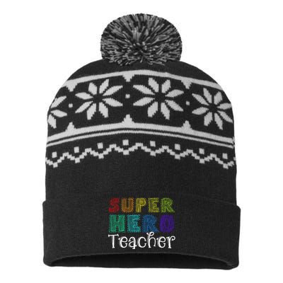 Multicolor Retro Teacher Superhero USA-Made Snowflake Beanie