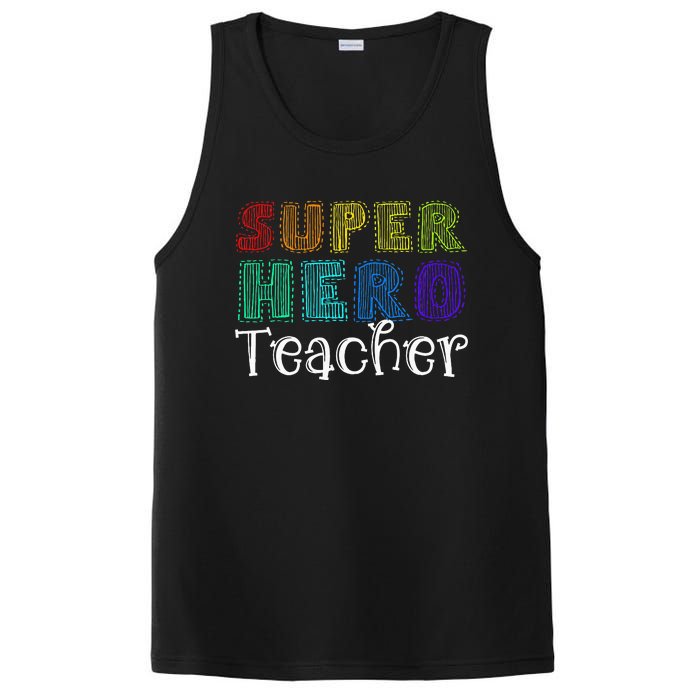 Multicolor Retro Teacher Superhero PosiCharge Competitor Tank