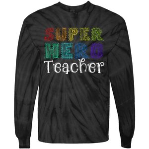 Multicolor Retro Teacher Superhero Tie-Dye Long Sleeve Shirt