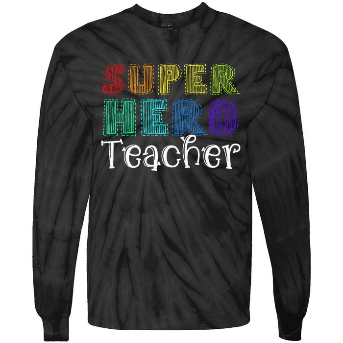 Multicolor Retro Teacher Superhero Tie-Dye Long Sleeve Shirt