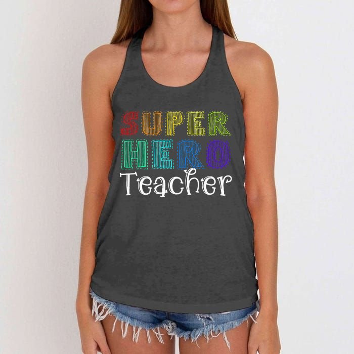 Multicolor Retro Teacher Superhero Women's Knotted Racerback Tank