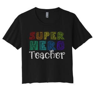 Multicolor Retro Teacher Superhero Women's Crop Top Tee