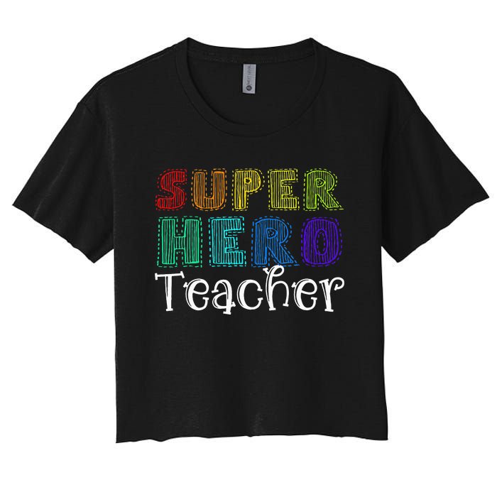 Multicolor Retro Teacher Superhero Women's Crop Top Tee