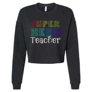 Multicolor Retro Teacher Superhero Cropped Pullover Crew