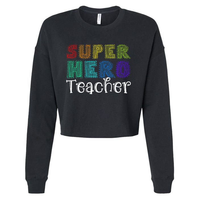 Multicolor Retro Teacher Superhero Cropped Pullover Crew