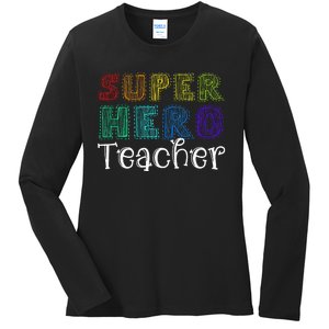 Multicolor Retro Teacher Superhero Ladies Long Sleeve Shirt