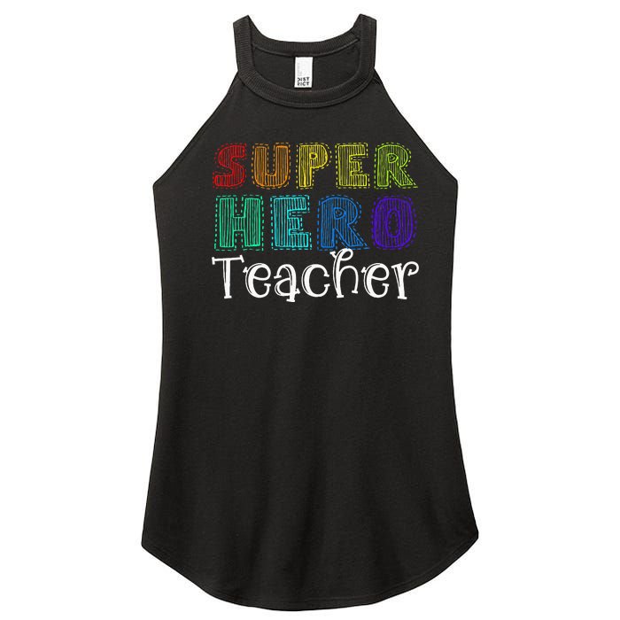 Multicolor Retro Teacher Superhero Women's Perfect Tri Rocker Tank