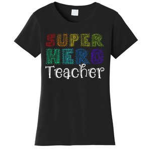 Multicolor Retro Teacher Superhero Women's T-Shirt