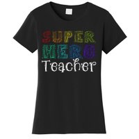 Multicolor Retro Teacher Superhero Women's T-Shirt