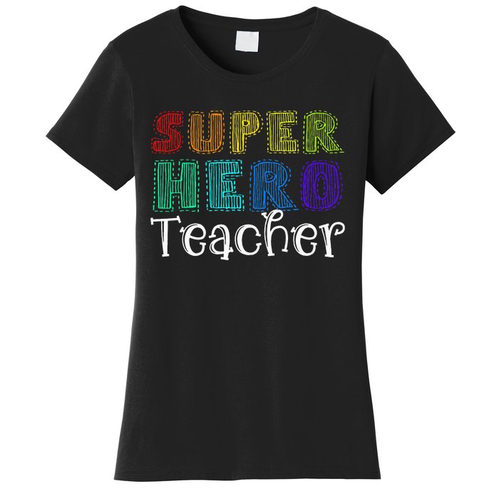 Multicolor Retro Teacher Superhero Women's T-Shirt