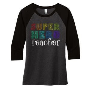 Multicolor Retro Teacher Superhero Women's Tri-Blend 3/4-Sleeve Raglan Shirt