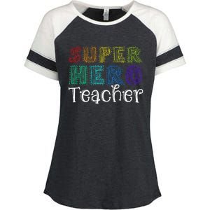 Multicolor Retro Teacher Superhero Enza Ladies Jersey Colorblock Tee