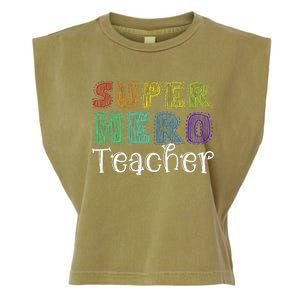 Multicolor Retro Teacher Superhero Garment-Dyed Women's Muscle Tee