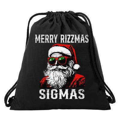 Merry Rizzmas Teens School Retro Christmas Santa Claus Drawstring Bag