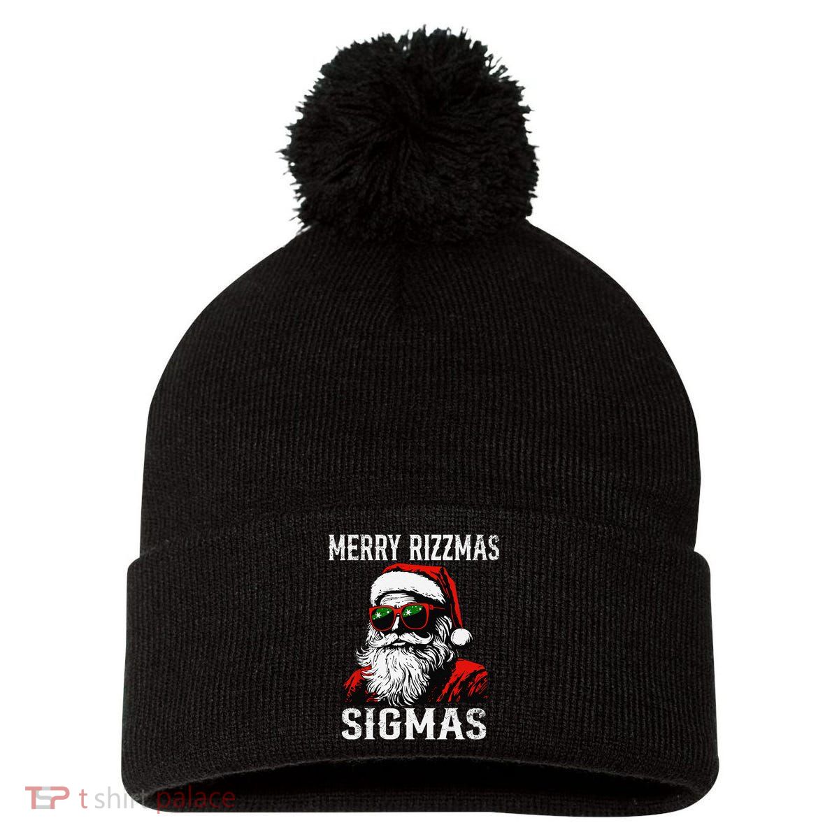 Merry Rizzmas Teens School Retro Christmas Santa Claus Pom Pom 12in Knit Beanie