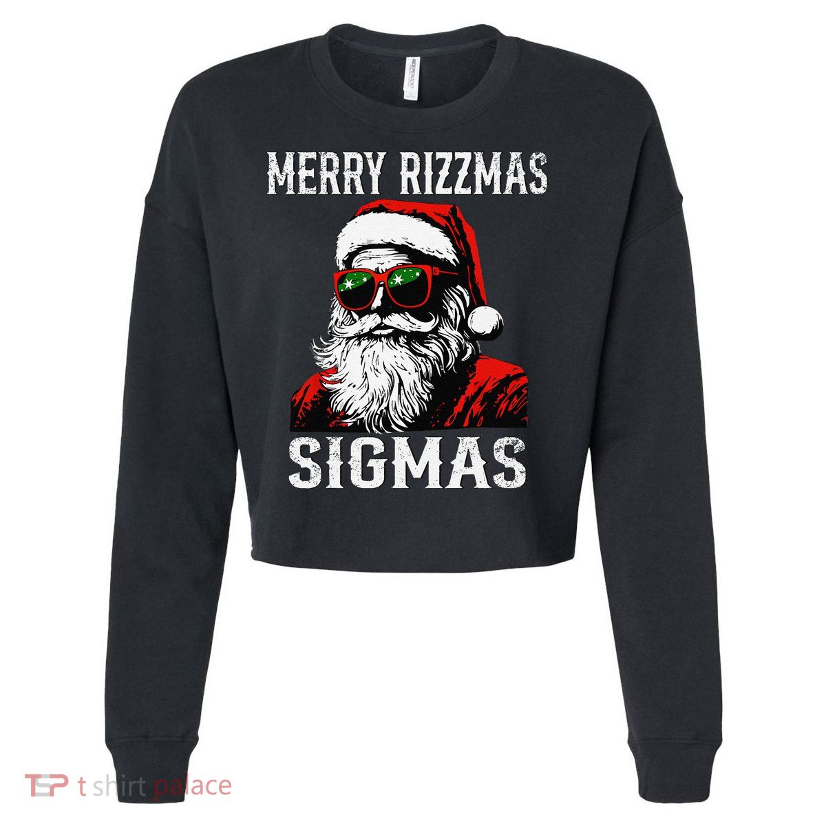Merry Rizzmas Teens School Retro Christmas Santa Claus Cropped Pullover Crew
