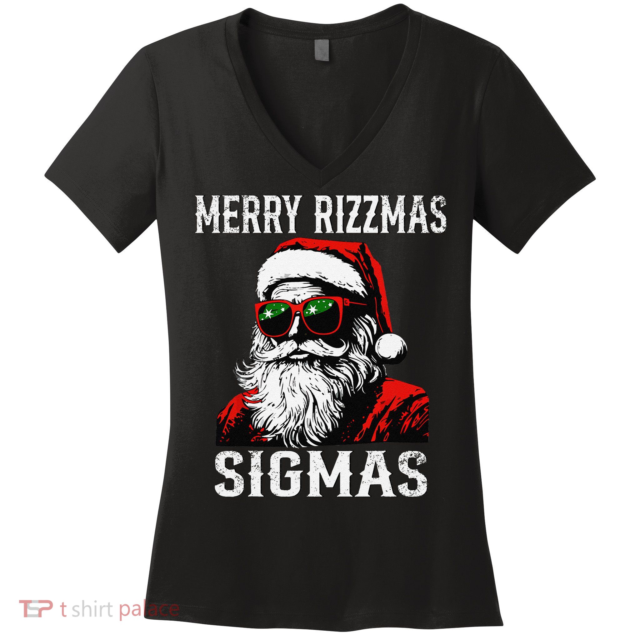 Merry Rizzmas Teens School Retro Christmas Santa Claus Women's V-Neck T-Shirt