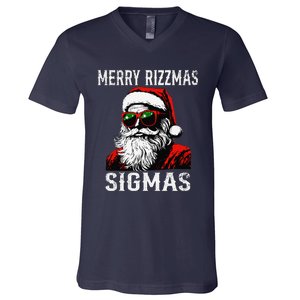 Merry Rizzmas Teens School Retro Christmas Santa Claus V-Neck T-Shirt