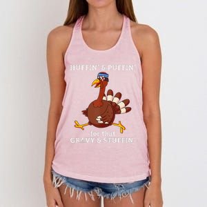 Marathon Running Turkey Trot Funny Group Team Gift Turkey Women's Knotted Racerback Tank