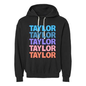 modern repeated text design first name t.aylor Garment-Dyed Fleece Hoodie