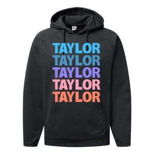 modern repeated text design first name t.aylor Performance Fleece Hoodie