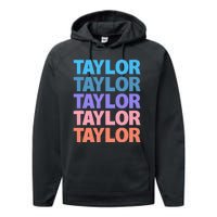 modern repeated text design first name t.aylor Performance Fleece Hoodie