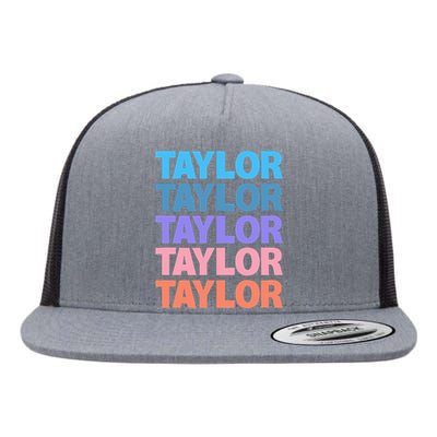 modern repeated text design first name t.aylor Flat Bill Trucker Hat