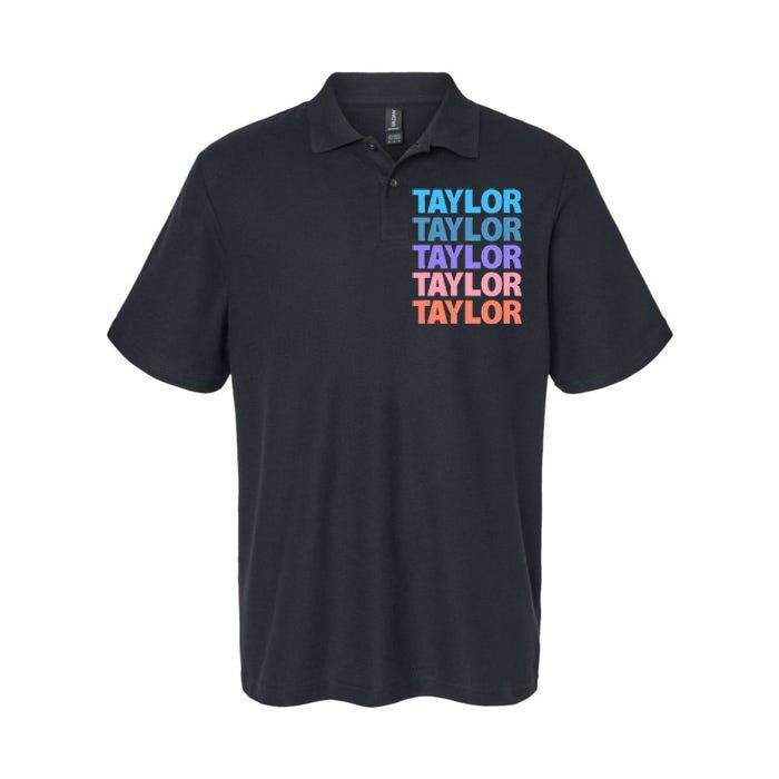 modern repeated text design first name t.aylor Softstyle Adult Sport Polo