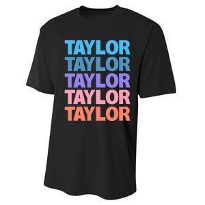 modern repeated text design first name t.aylor Performance Sprint T-Shirt