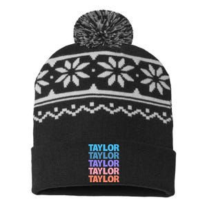 modern repeated text design first name t.aylor USA-Made Snowflake Beanie