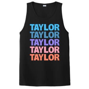 modern repeated text design first name t.aylor PosiCharge Competitor Tank