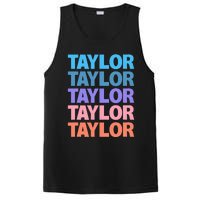 modern repeated text design first name t.aylor PosiCharge Competitor Tank