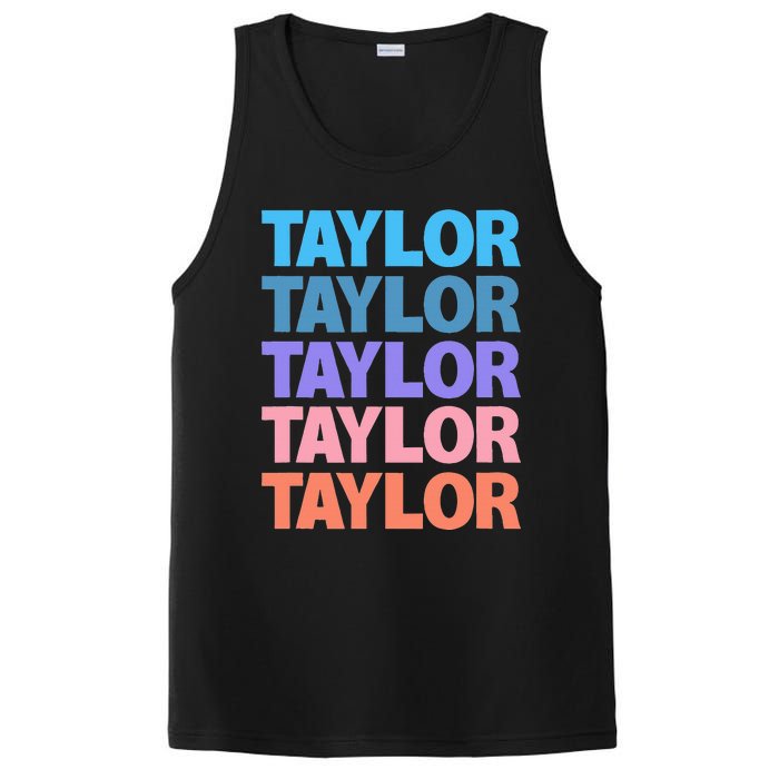 modern repeated text design first name t.aylor PosiCharge Competitor Tank